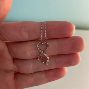 Double Heart Necklace 1/4 ct tw Diamonds 10K White Gold